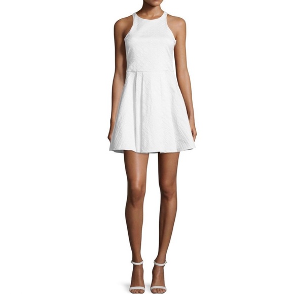 NEW PARKER WHITE TEXTURED FIT-AND-FLARE MINI DRESS - Picture 8 of 8